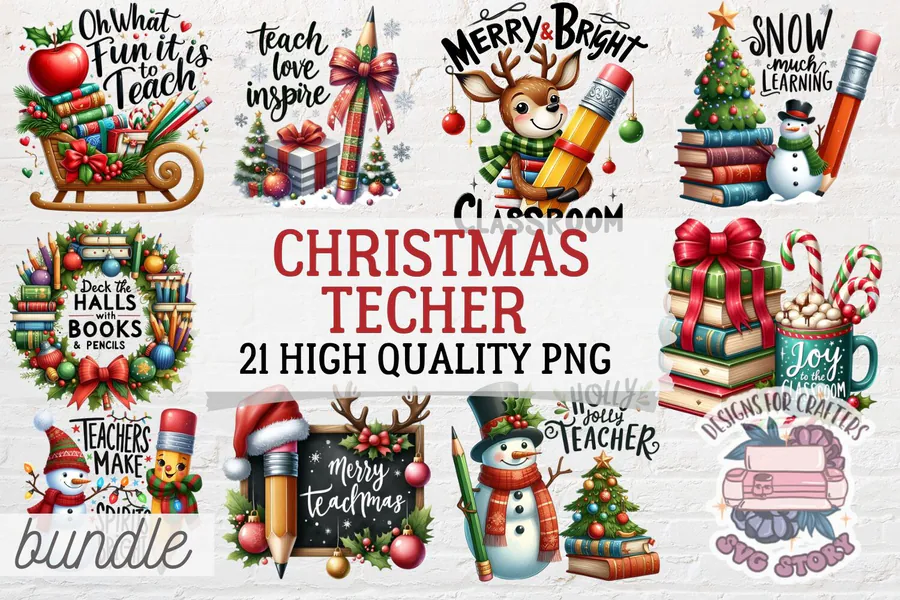 Christmas Teacher Quote Bundle 21 PNG preview for Christmas teacher sublimation PNG