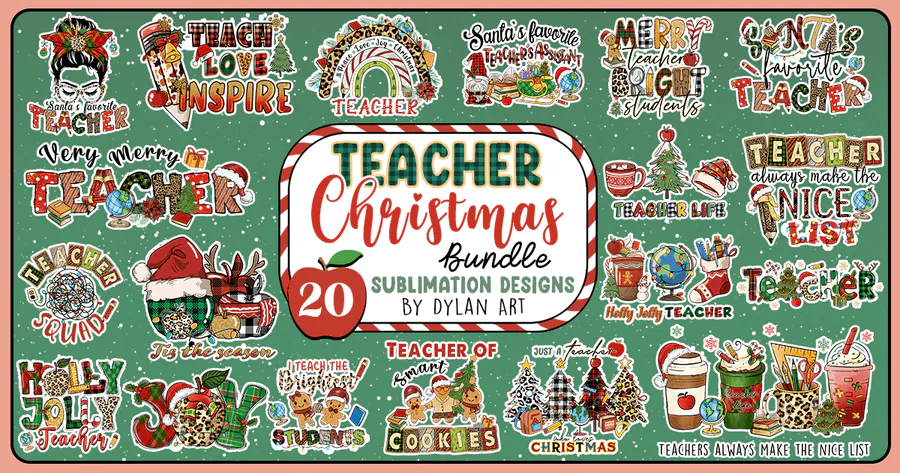 Teacher Christmas Bundle 5 preview for Christmas teacher sublimation PNG