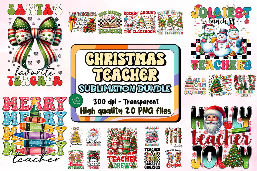 Christmas Teacher Sublimation Bundle 12 preview for Christmas teacher sublimation PNG
