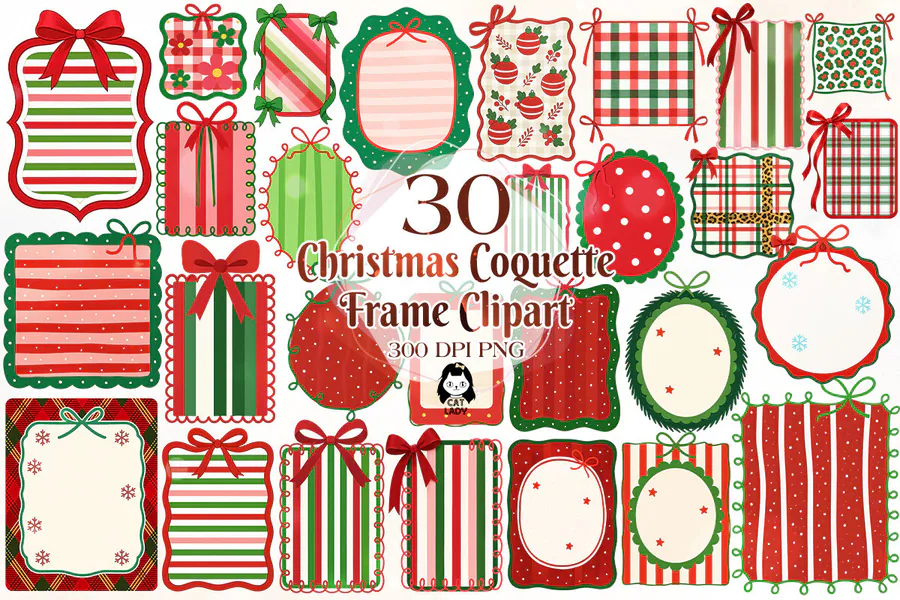 Coquette Christmas Frame Border Clipart preview for coquette pink Christmas sublimation PNG
