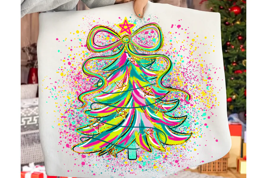 Colorful Christmas Tree Coquette PNG preview for coquette pink Christmas sublimation PNG