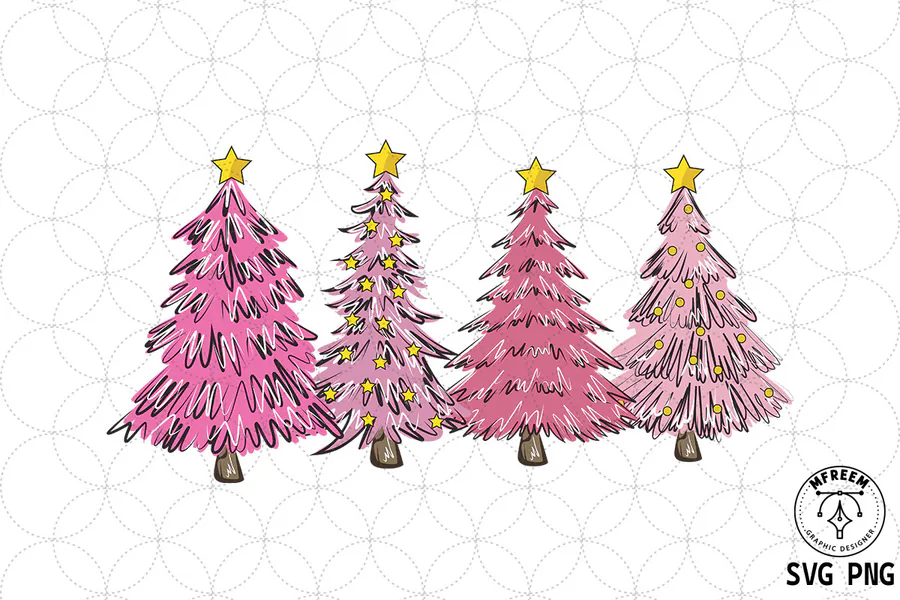 Pink Christmas Tree SVG Sublimation preview for coquette pink Christmas sublimation PNG
