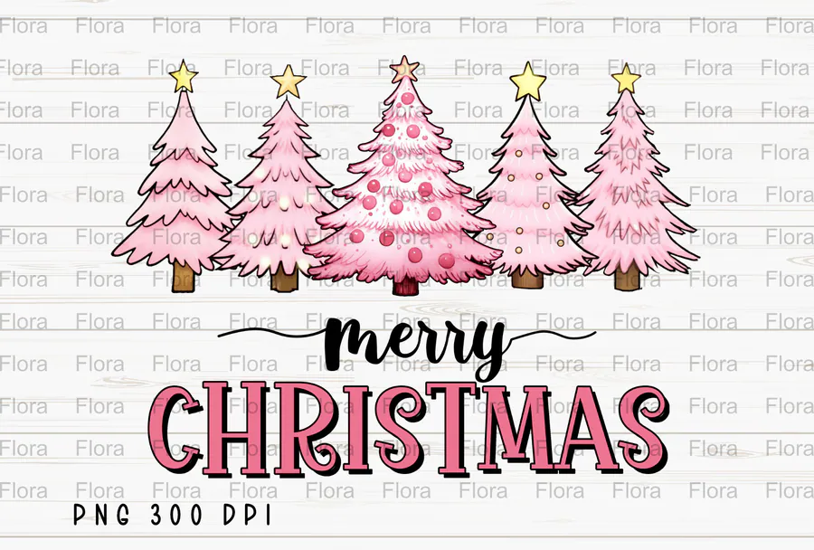 Pink Merry Christmas Tree Sublimation preview for coquette pink Christmas sublimation PNG
