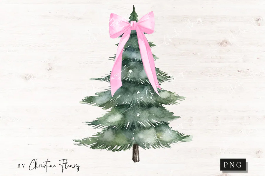 Coquette Pink Christmas Tree PNG preview for coquette pink Christmas sublimation PNG