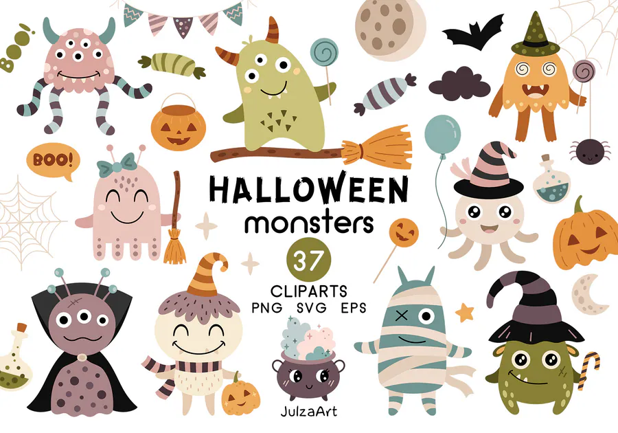Halloween Monster Clipart Set preview for cute Halloween monster sublimation PNG