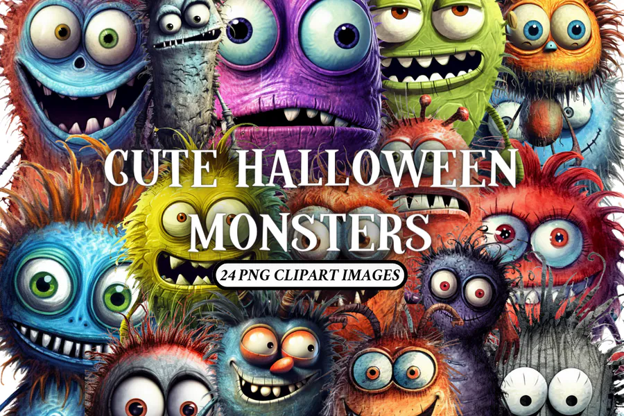 Cute Halloween Monster PNG Clipart Pack preview for cute Halloween monster sublimation PNG