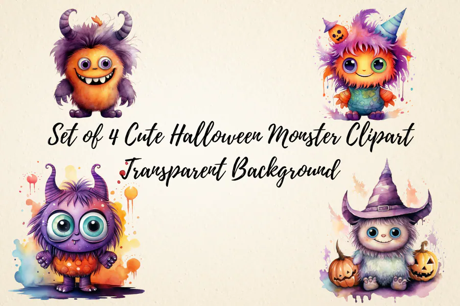 Cute Halloween Monster Clipart Bundle preview for cute Halloween monster sublimation PNG