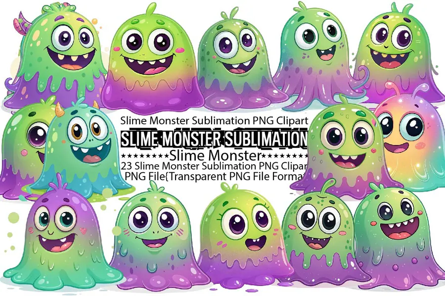 Slime Monster Sublimation Bundle preview for cute Halloween monster sublimation PNG