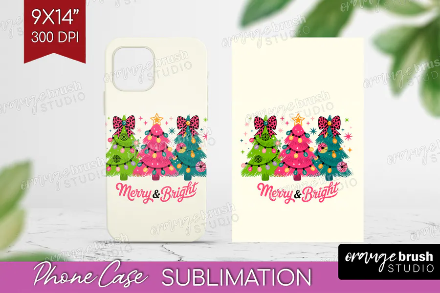 Merry and Bright Tree Phone Case preview for funny Christmas phone case sublimation ideas