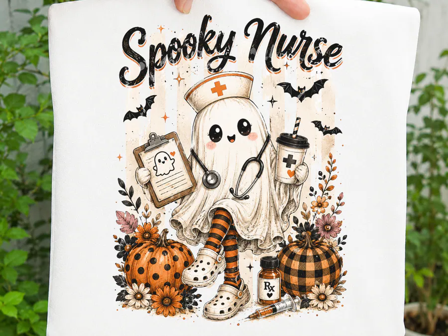 Spooky Nurse PNG, Cute Ghost Nurse Hallo preview for funny nurse sublimation designs