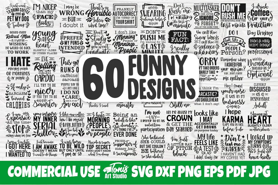 Funny Quotes SVG Bundle | 60 Designs preview for funny sarcastic shirt svg