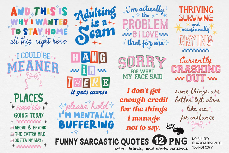 Funny Sarcastic Quote PNG Bundle preview for funny sarcastic shirt svg