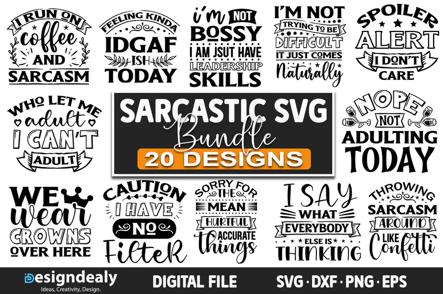 Sarcastic SVG Bundle | 20 Designs preview for funny sarcastic shirt svg