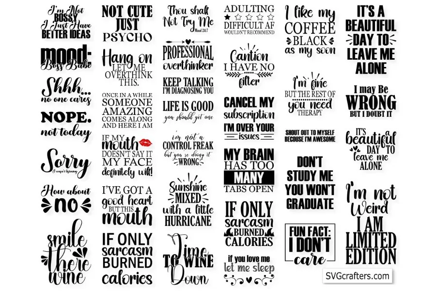 35 Funny Quotes SVG Bundle preview for funny sarcastic shirt svg
