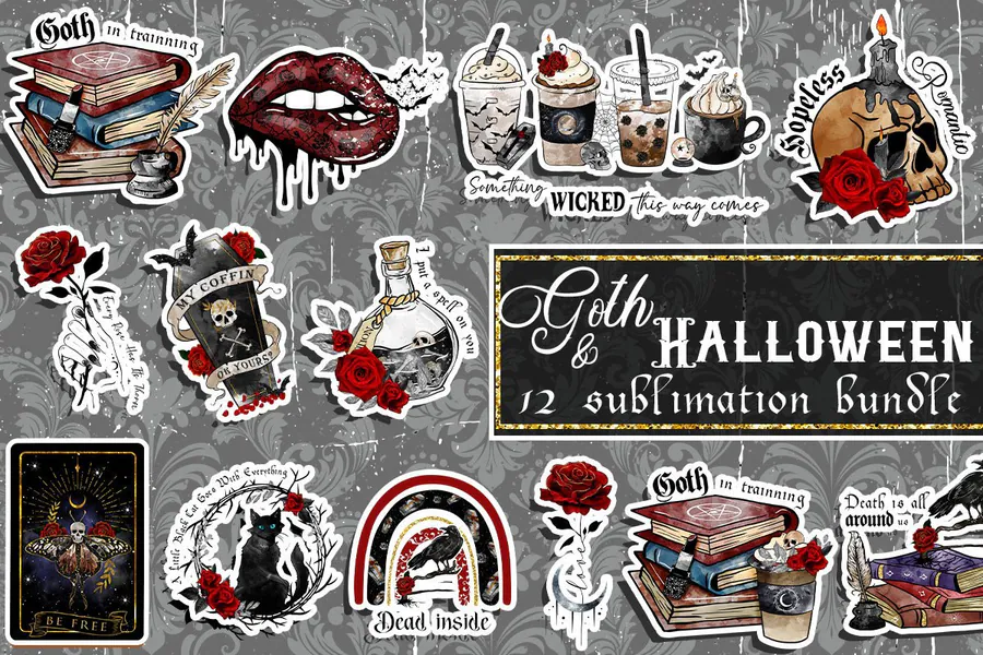 Gothic Halloween Sublimation Bundle preview for gothic Halloween sublimation PNG