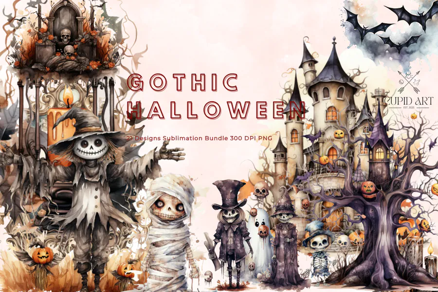 Gothic Halloween Bundle preview for gothic Halloween sublimation PNG