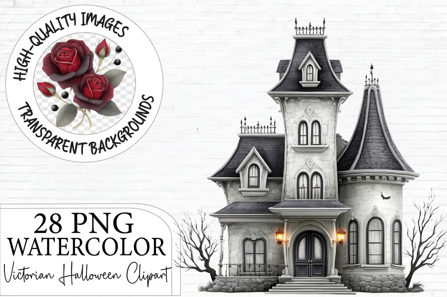 Victorian Halloween Clipart PNG Bundle preview for gothic Halloween sublimation PNG