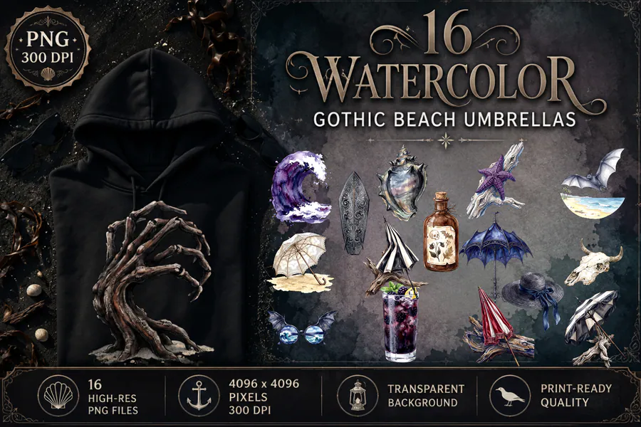 Gothic Beach Summerween PNG Clipart preview for gothic Halloween sublimation PNG