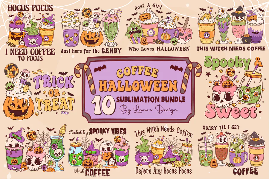 Coffee Halloween PNG Sublimation Bundle preview for Halloween coffee sublimation PNG