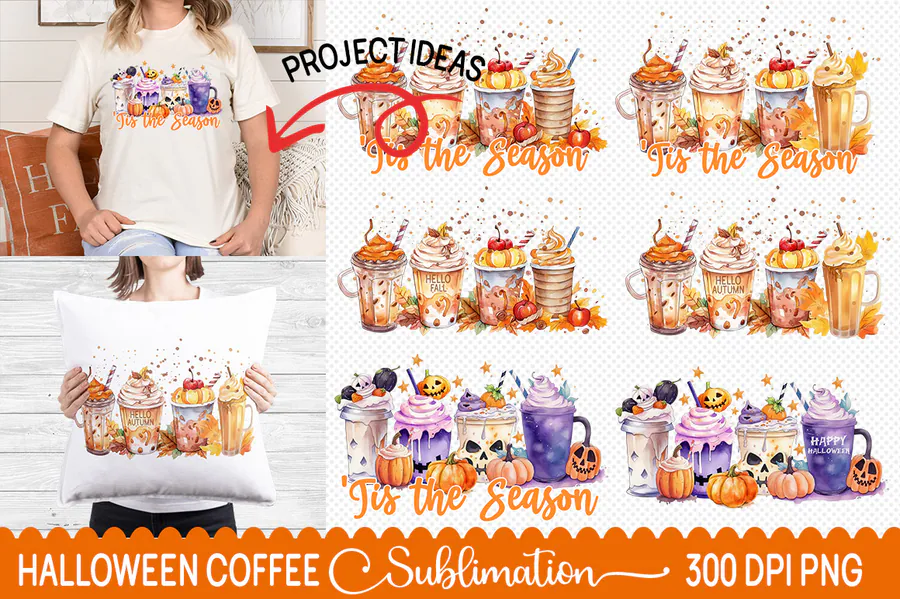 Halloween Coffee Sublimation Bundle preview for Halloween coffee sublimation PNG
