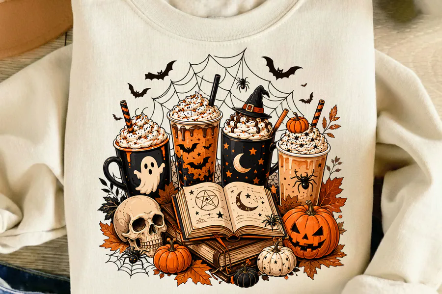 Teacher Halloween Coffee Lover Shirt PNG preview for Halloween coffee sublimation PNG