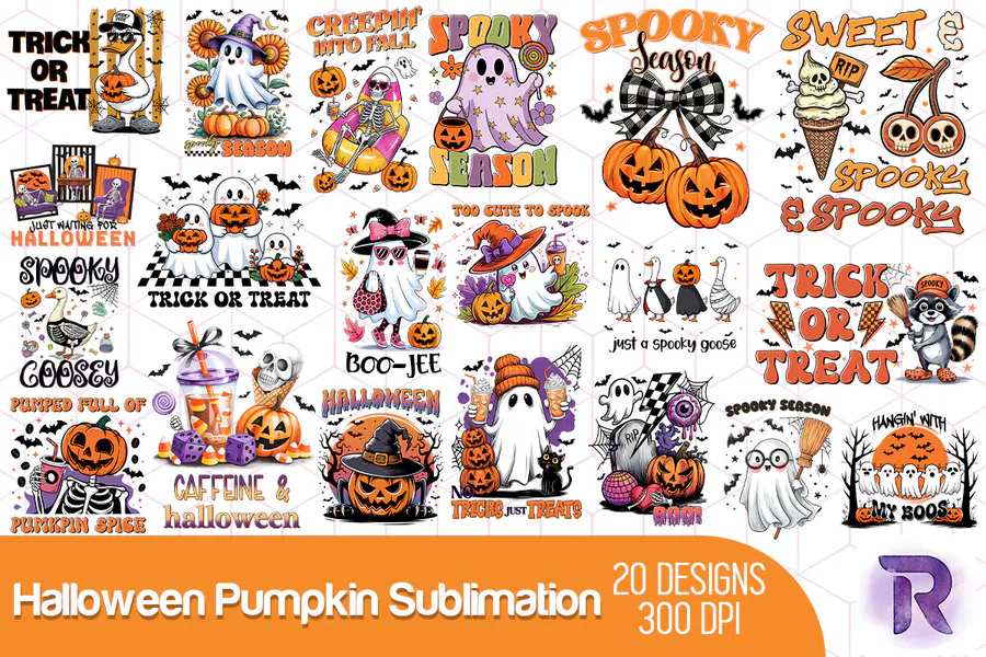 Halloween Pumpkin Sublimation Bundle preview for Halloween jack-o'-lantern sublimation PNG