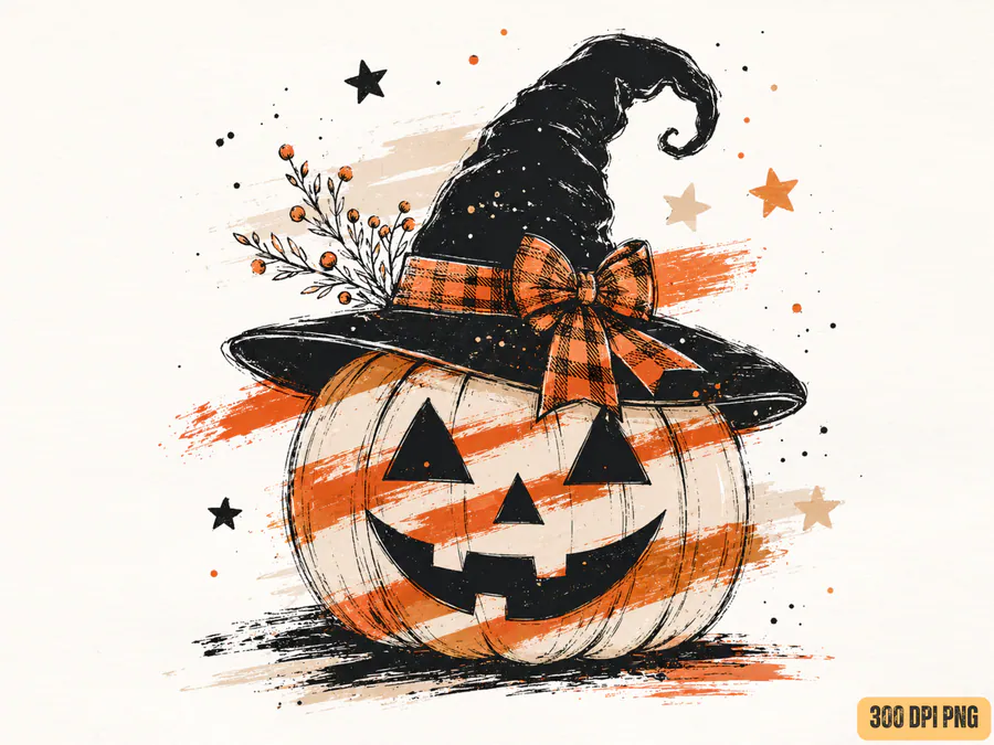 Vintage Witch Hat Jack-o'-Lantern PNG preview for Halloween jack-o'-lantern sublimation PNG
