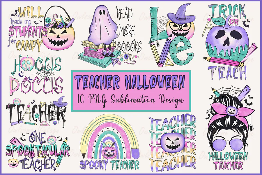 Teacher Halloween Sublimation Bundle preview for Halloween teacher sublimation PNG