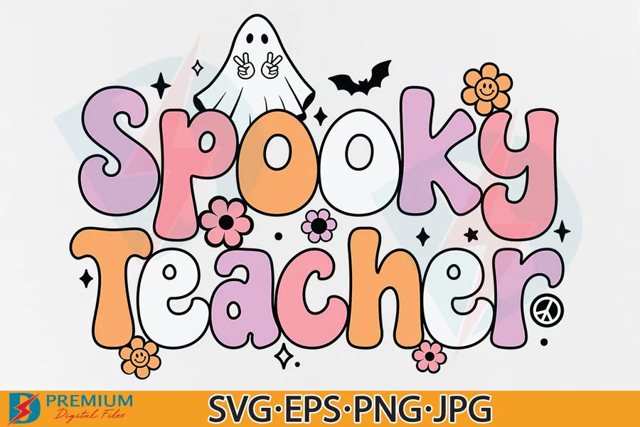 Halloween Teacher SVG, Spooky Teacher PNG preview for Halloween teacher sublimation PNG