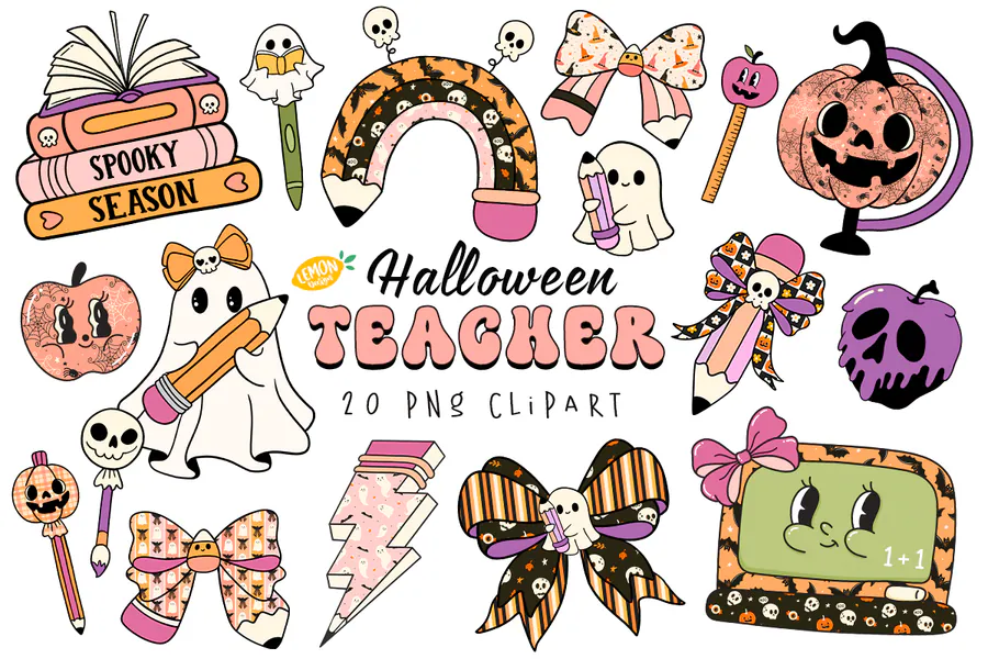 Halloween Teacher PNG Clipart Bundle preview for Halloween teacher sublimation PNG