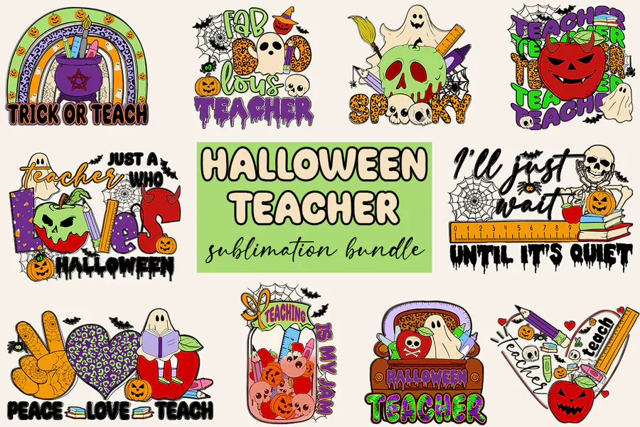 Halloween Teacher Sublimation Bundle — 10 PNG preview for Halloween teacher sublimation PNG