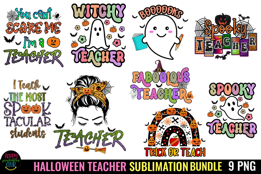 Halloween Teacher Sublimation Bundle — 9 PNG preview for Halloween teacher sublimation PNG
