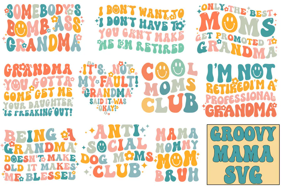 Retro Groovy Mama SVG Bundle preview for mama shirt svg