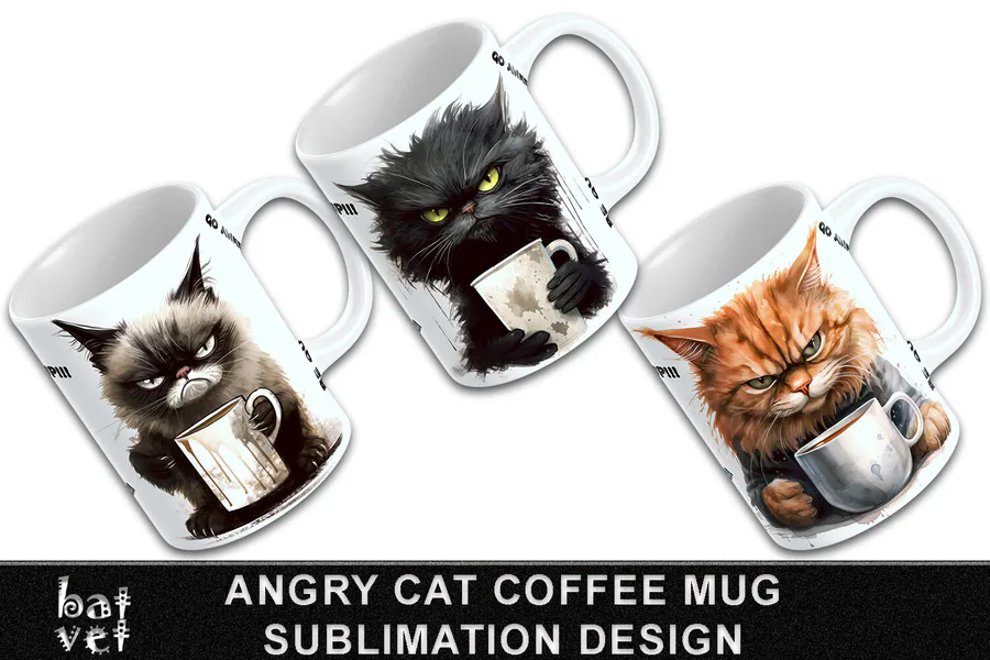 Angry Cat Coffee Mug Wrap Bundle preview for mug sublimation designs