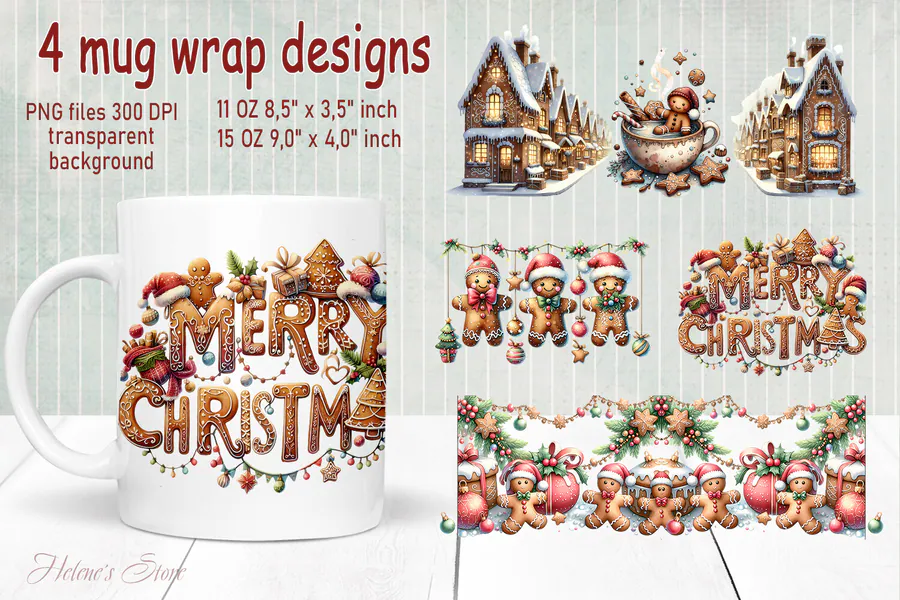 Gingerbread Christmas Mug Wrap 3 preview for mug sublimation designs