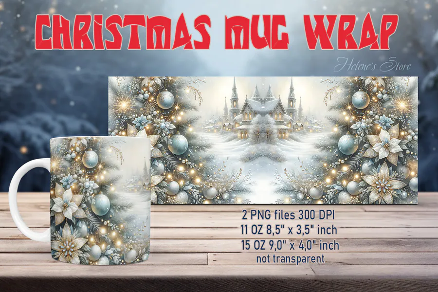 Vintage Christmas Mug Wrap 3 preview for mug sublimation designs