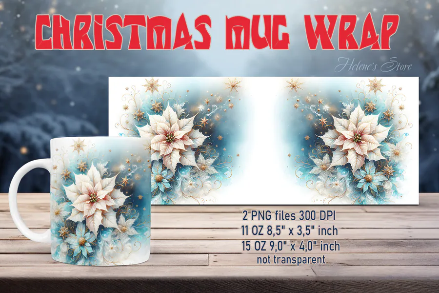 Christmas Floral Mug Wrap preview for mug sublimation designs