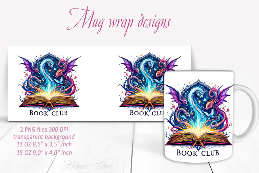 Fantasy Reading Mug Wraps preview for mug sublimation designs