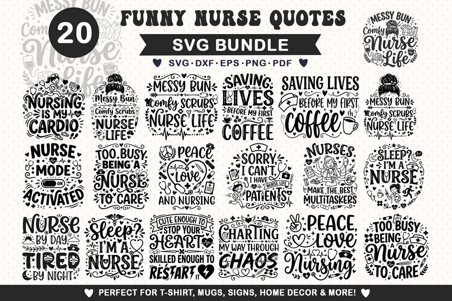 Funny Nursing Quotes SVG Bundle preview for nurse graduation sublimation designs