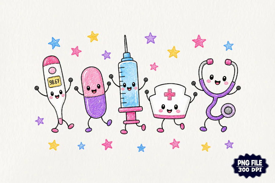 Nurse Crew PNG, Medical Doodles PNG preview for nurse sublimation designs
