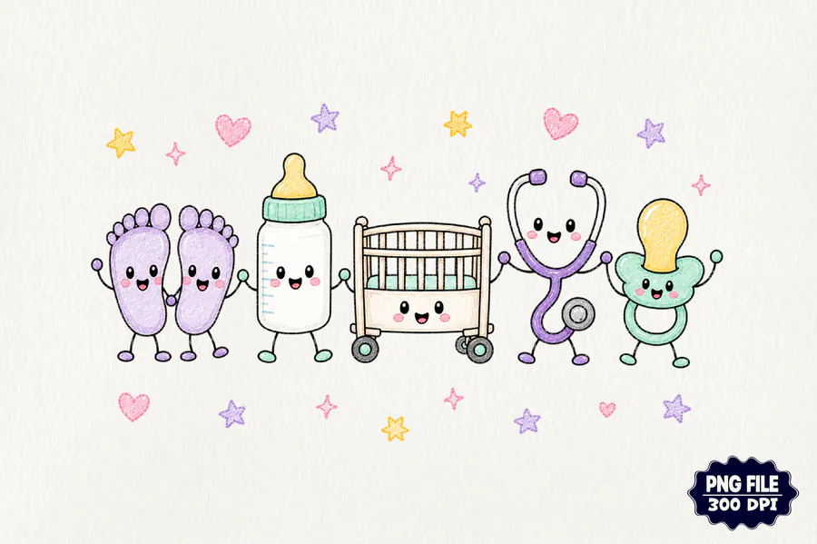 Nurse Baby Doodles Characters PNG preview for nurse sublimation designs