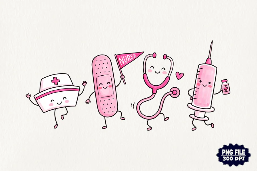 Nurse Characters Doodle PNG preview for nurse sublimation designs