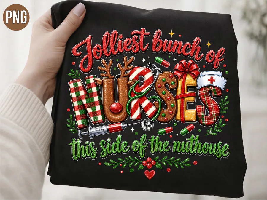 Jolliest Bunch of Nurses Christmas PNG preview for nurse sublimation designs