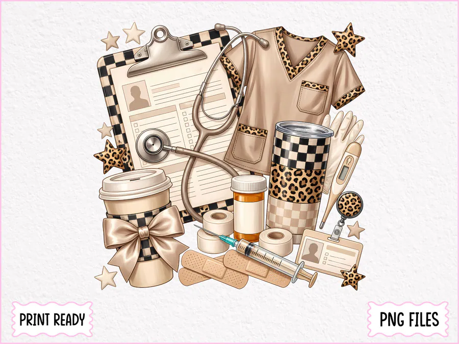Preppy Nurse Medical Aesthetic PNG preview for nurse sublimation designs