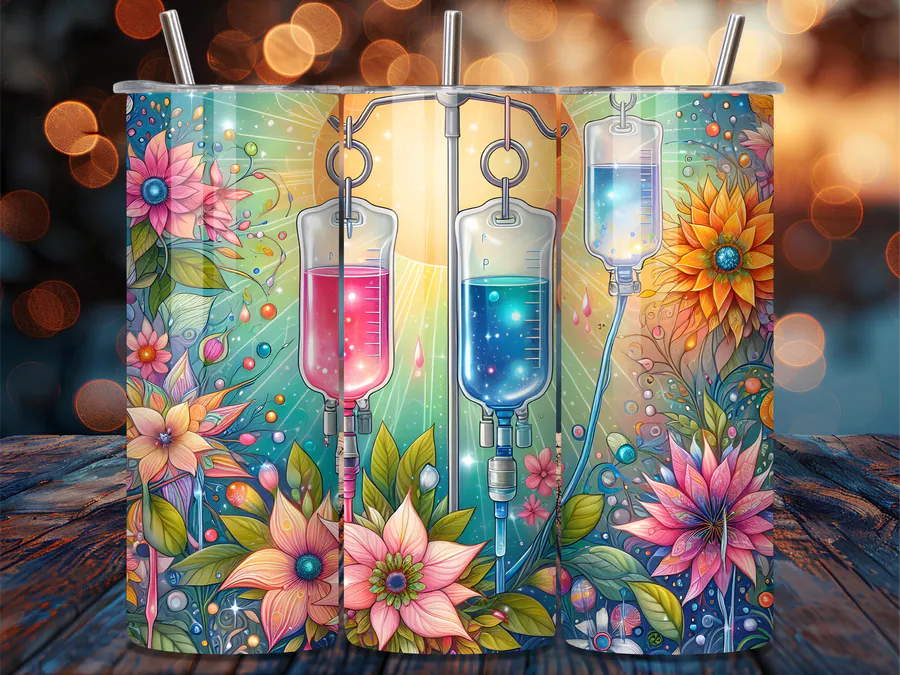 Floral Nurse IV Bag Medical Tumbler Wrap preview for nurse tumbler sublimation designs