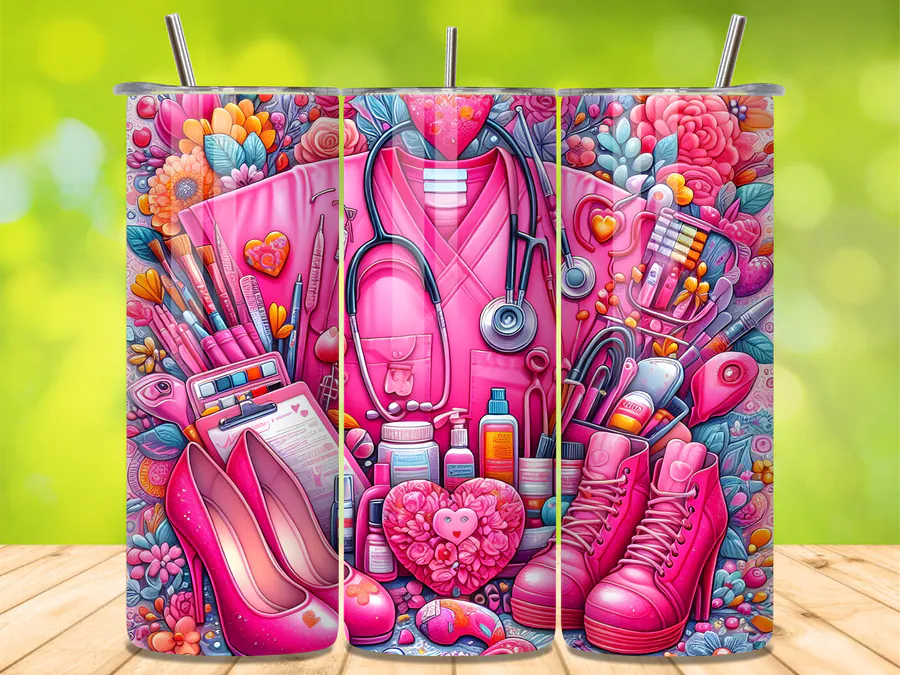 Pink Nurse Medical Gear 20oz Tumbler Png preview for nurse tumbler sublimation designs