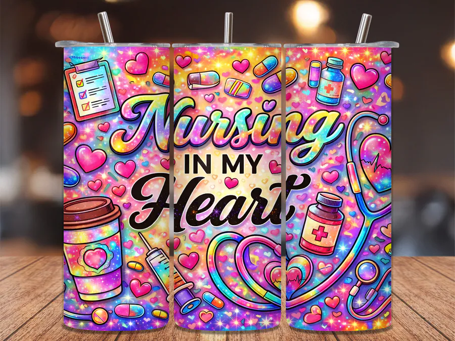 Colorful Nursing My Heart 20oz Tumbler preview for nurse tumbler sublimation designs