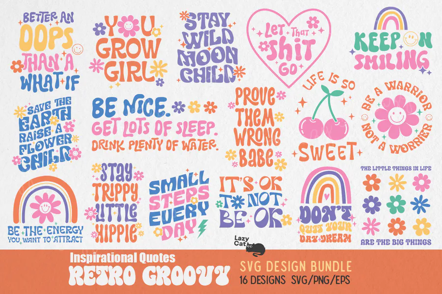 Retro Groovy Quote SVG Bundle preview for retro groovy shirt svg