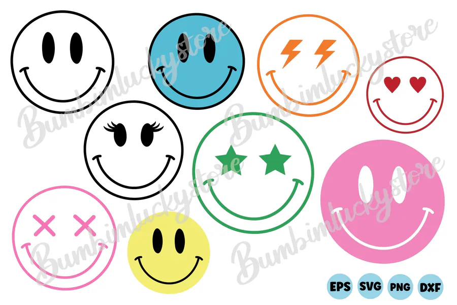 Smiley Face SVG Bundle preview for retro groovy shirt svg
