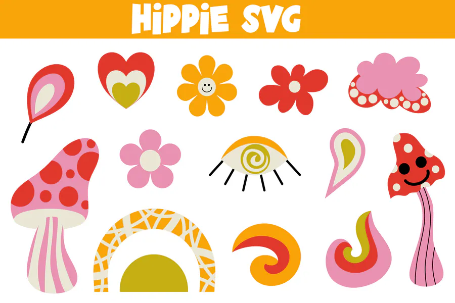 Hippie SVG Bundle | Groovy SVG Style preview for retro groovy shirt svg